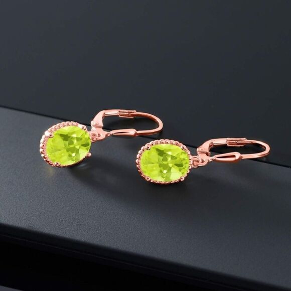 Gem Stone King 925 Sterling Silver Blue Lapis Drop Dangle  18K Rose Gold 925 with 3.30 Cttw Lemon Quartz Oval Leverback Hook Earrings